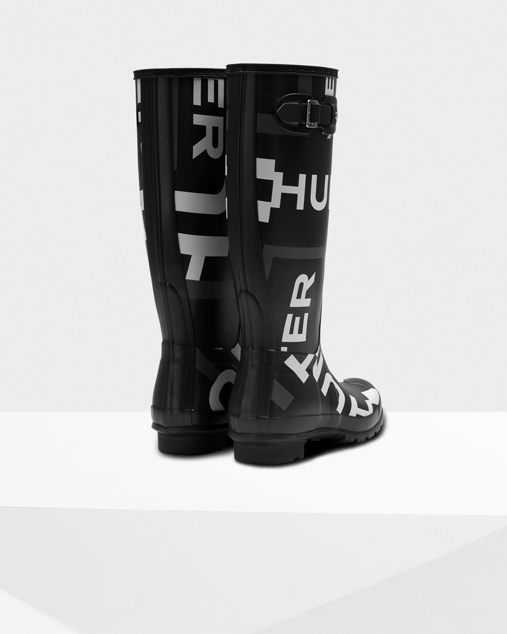 Womens Hunter Tall Rain Boots Black - Original Exploded Logo - 4506732-ES